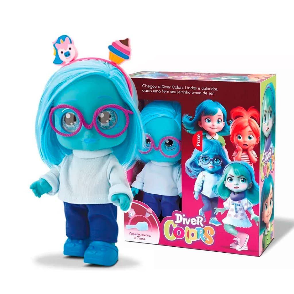 Boneca Diver Colors Alegria com Cabelo e Acessórios Brinquedo Infantil Presente Menina