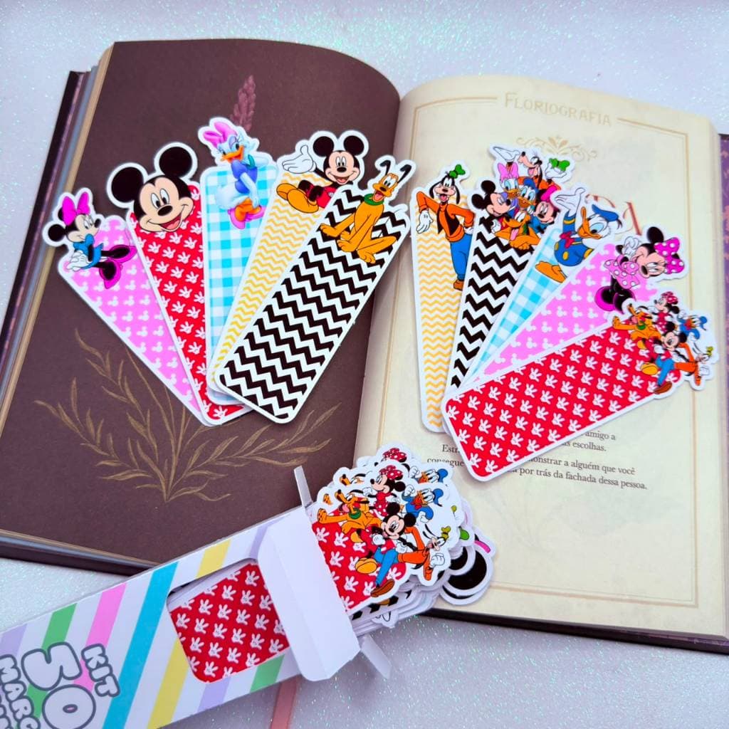 Kit 50 Marca Páginas Turma do Mickey Kawaii 10 Modelos Diferentes