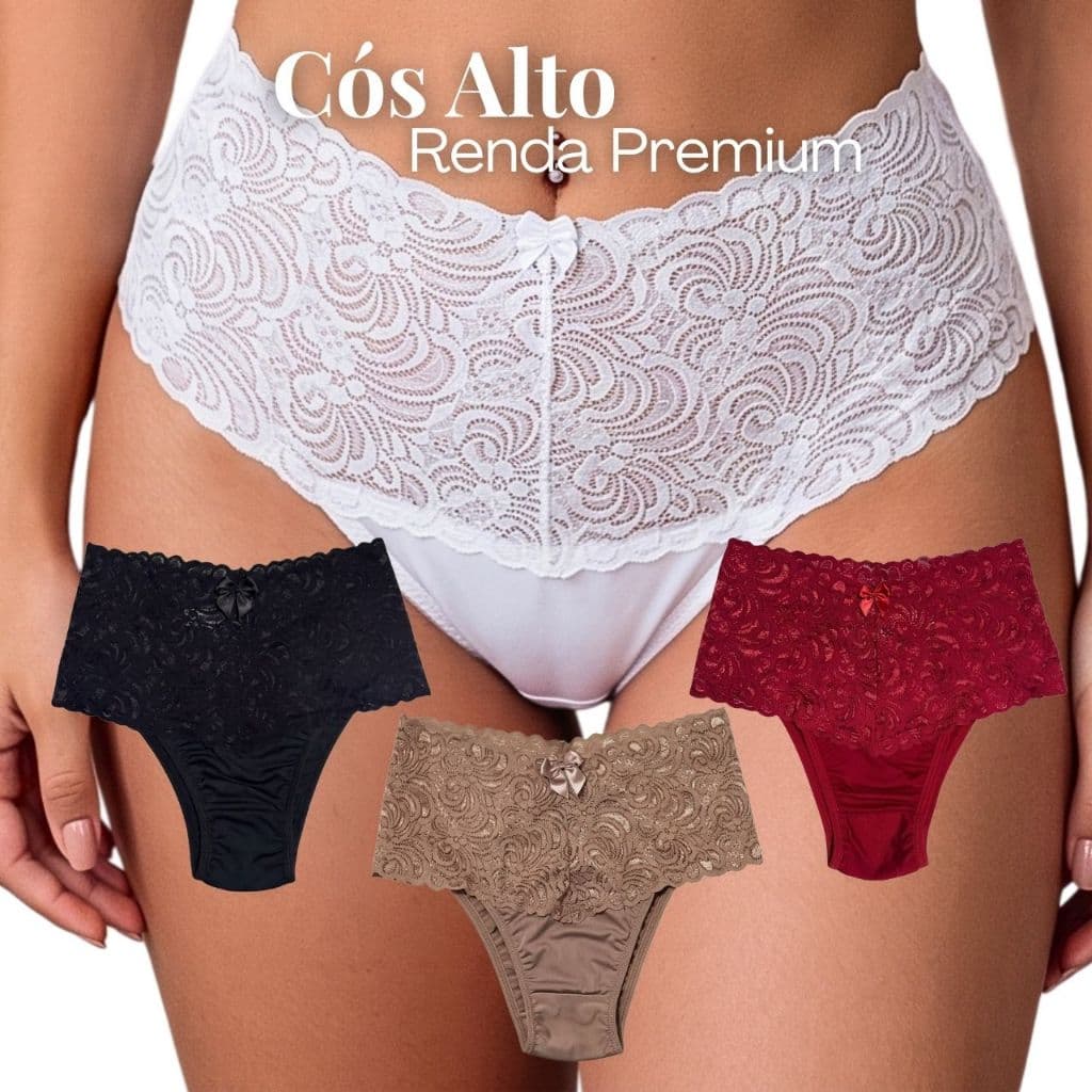 Calcinha Feminina em Renda Cós Alto Adulta Calsinha Femenina Modeladora Conforto Dia a Dia Leve Compressao
