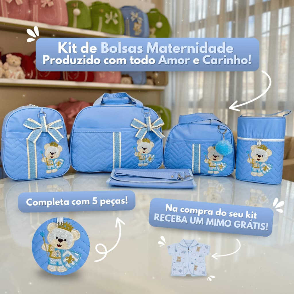 Kit Completo Bolsa Maternidade com Ursinho para Meninos