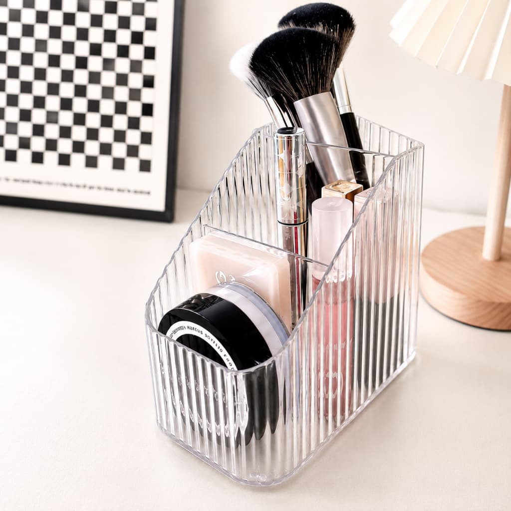 Organizador de Maquiagem Transparente 2 Compartimentos Porta Pincéis Batom Cosméticos Organizador de Mesa