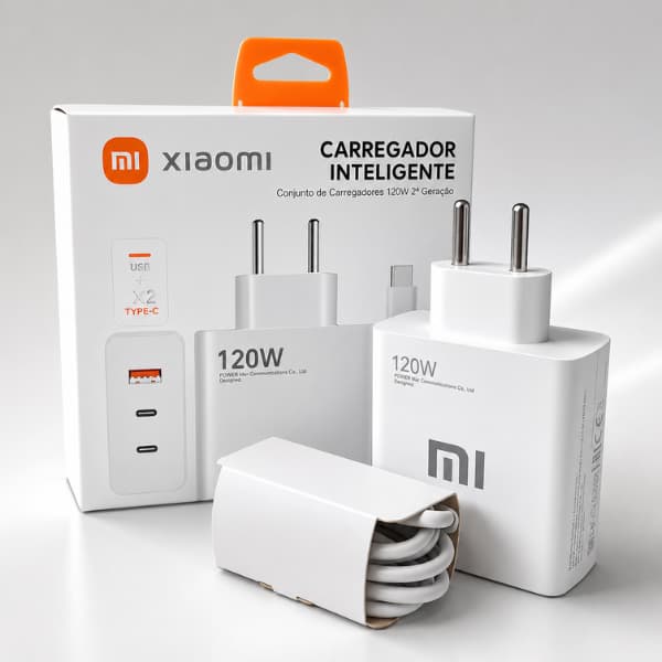 Carregador Inteligente Xiaomi 120W C/1 Usb + 2x Tipo C Modo Turbo