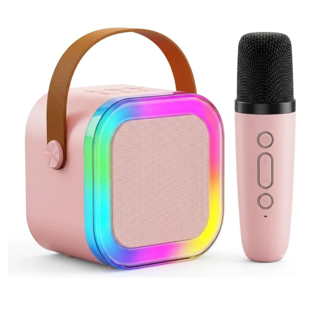 Caixa de Som Karaokê Bluetooth LED Microfone Sem Fio USB Presente Festas