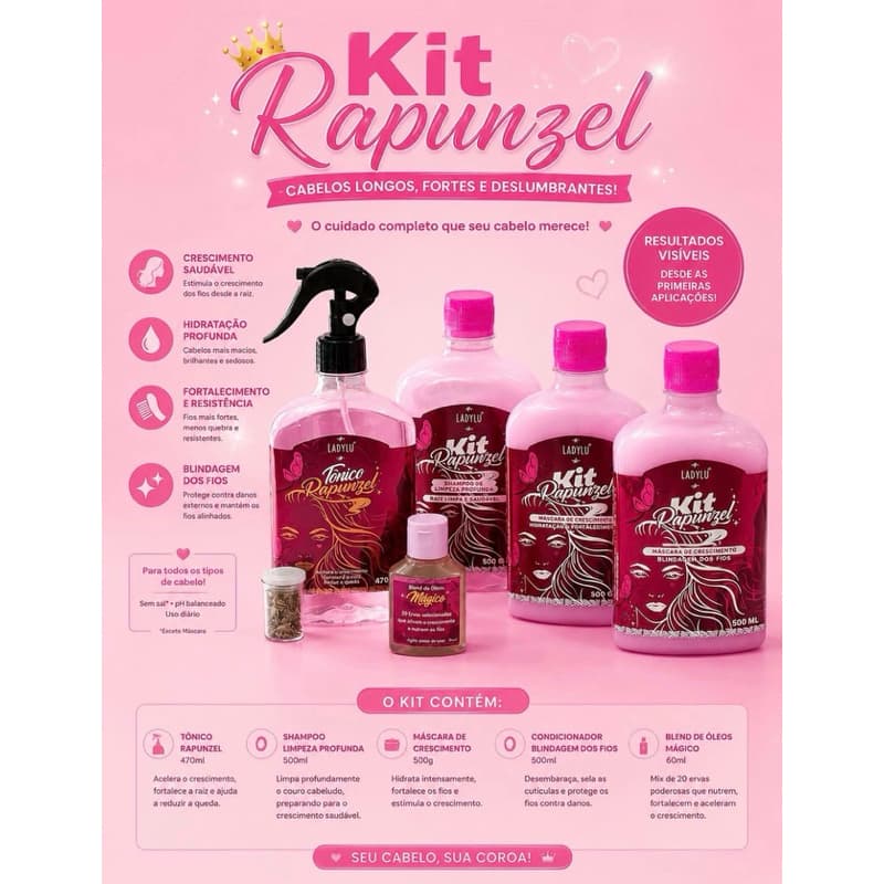 Kit Rapunzel Acelera o Crescimento Reduz a Queda do Cabelos