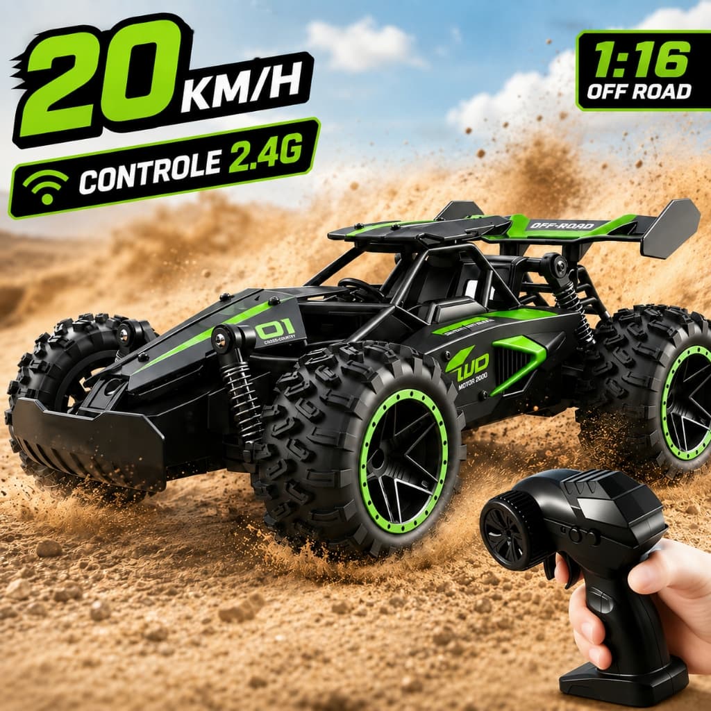 Carrinho Controle Remoto Recarregável Off-Road 1:16 Alta Velocidade 20km/h 2.4G Brinquedo Escalada Presente Menino