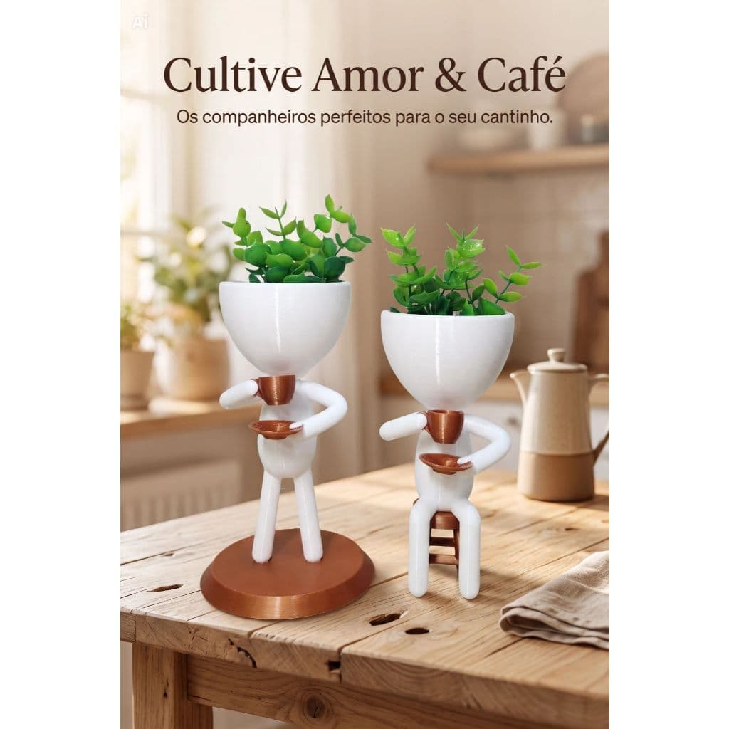2 Vasos Bob Tomando Café C/ Plantas Cantinho do Café
