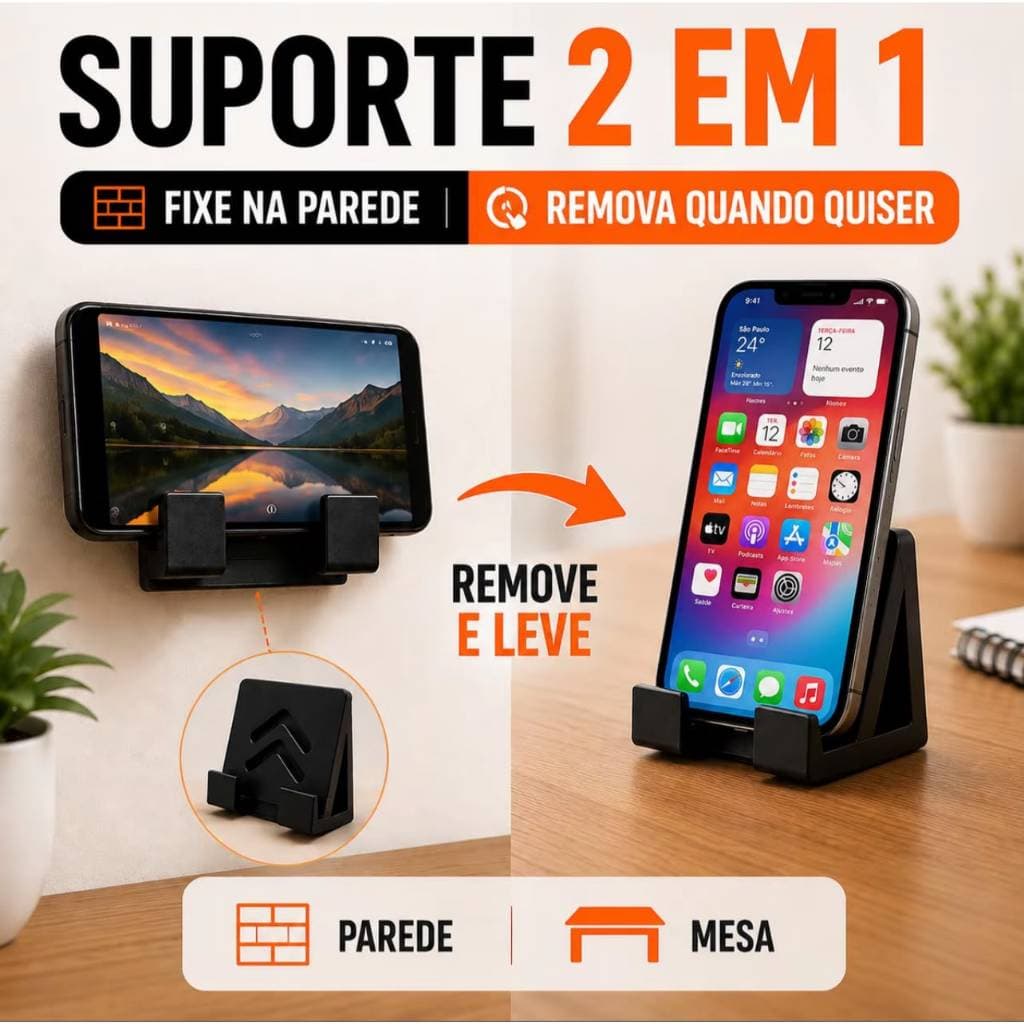 Suporte de Celular de Parede Mesa Removível com Base Modular Smarthphone