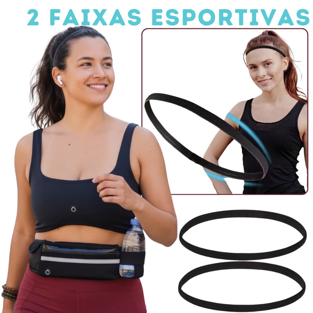 Kit Pochete Corrida e 2 Faixas Esportivas Unissex com Cinta Ajustável e Segurança Porta Celular