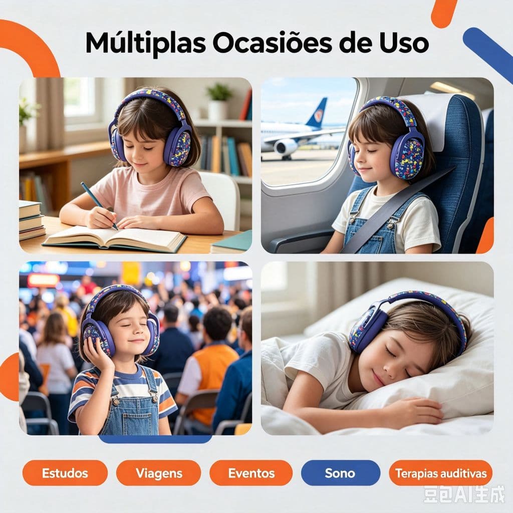 Abafador de Ruído Infantil Autismo Fone Protetor Auricular TDAH TEA Confortável Ajustável Alta Proteção