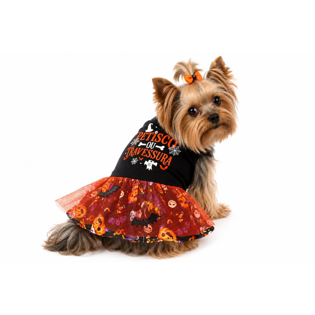 Roupinha Vestido Halloween Pet Festa das Bruxas para Caes e Gatos