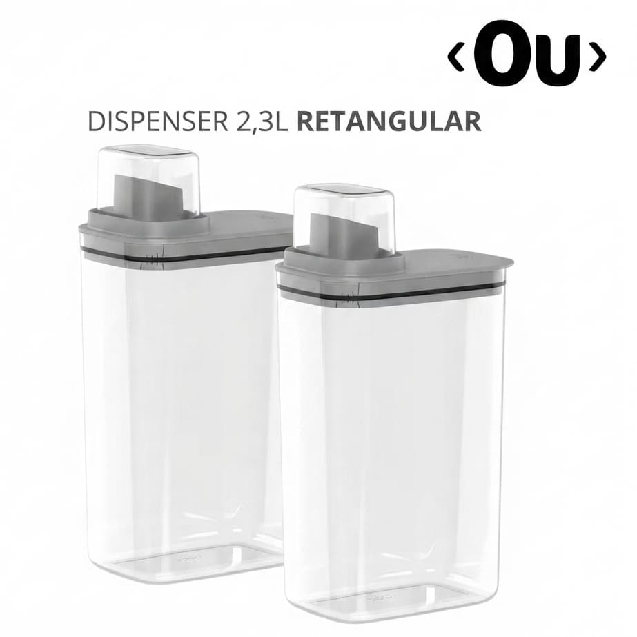 Kit 2 Dispensers 2,3L para Sabão em Pó Amaciante Lavanderia Linha Flow Ou Retangular