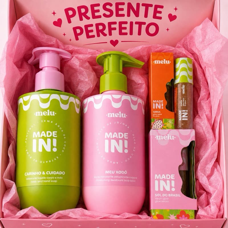 Kit Melu by Ruby Rose Made In 4 Itens Sabonete Hidratante Corporal Sérum Glow e Gloss Labial