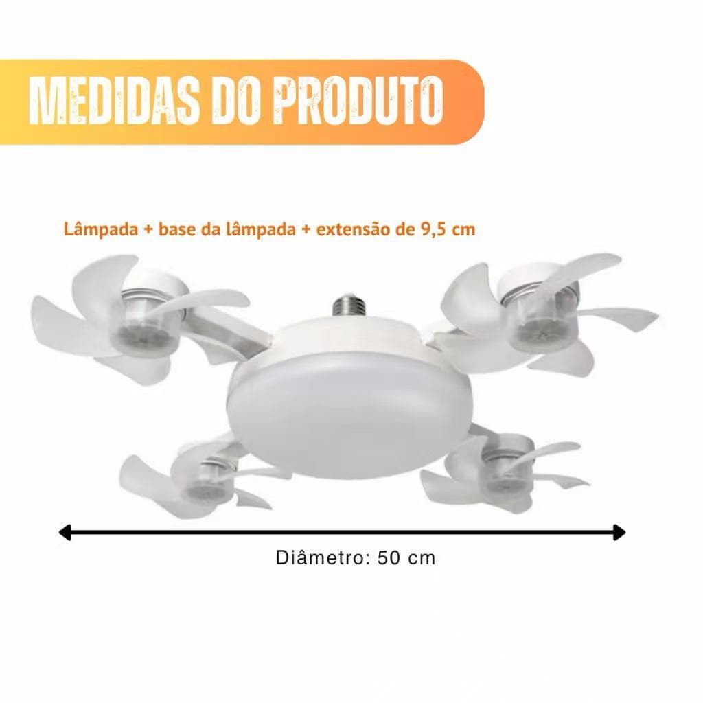 Ventilador de Teto Lustre LED E27 Silencioso com Controle Remoto 4 Mini Helices Integradas Bivolt