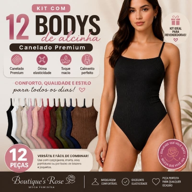 KIT 12 BODYS alcinha fina canelado Premium