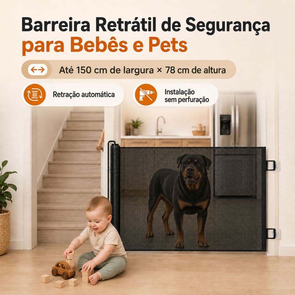 Portão Para Pet Tela Proteção Retrátil 150*78CM Cachorro Gato Bebê Grade Ajustável Sem Furos Cerca Ajustável Anti