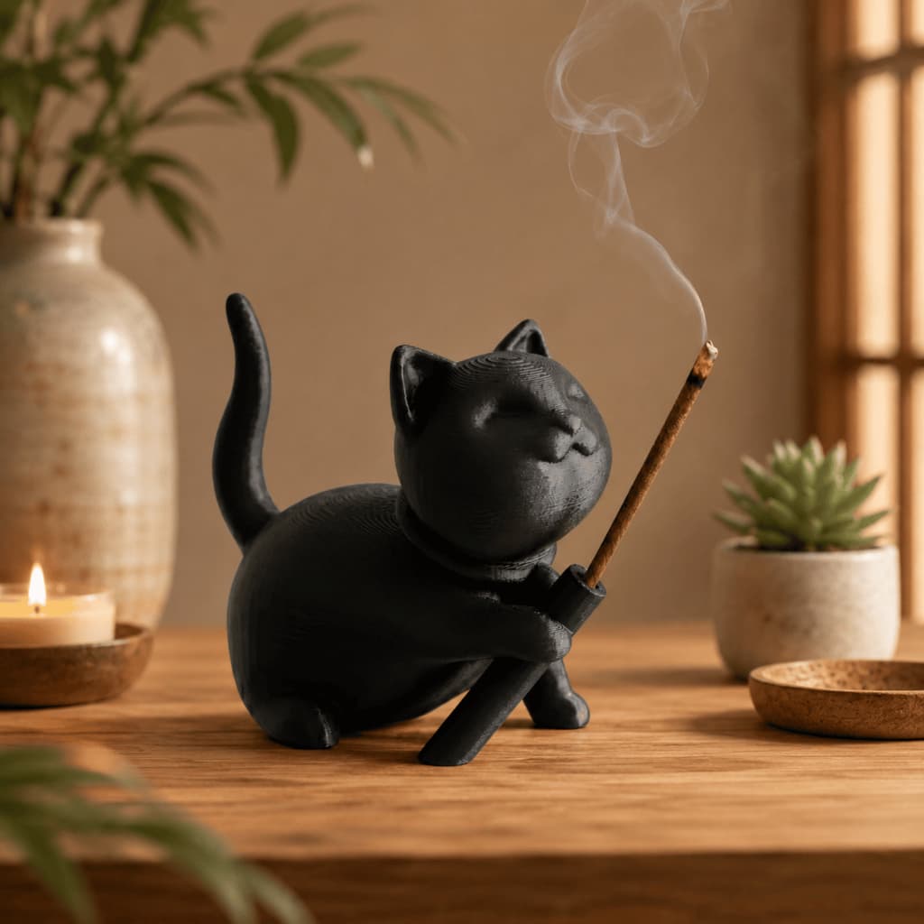 Incensário Porta Incenso Gato Gatinho Decorativo Moderno Minimalista