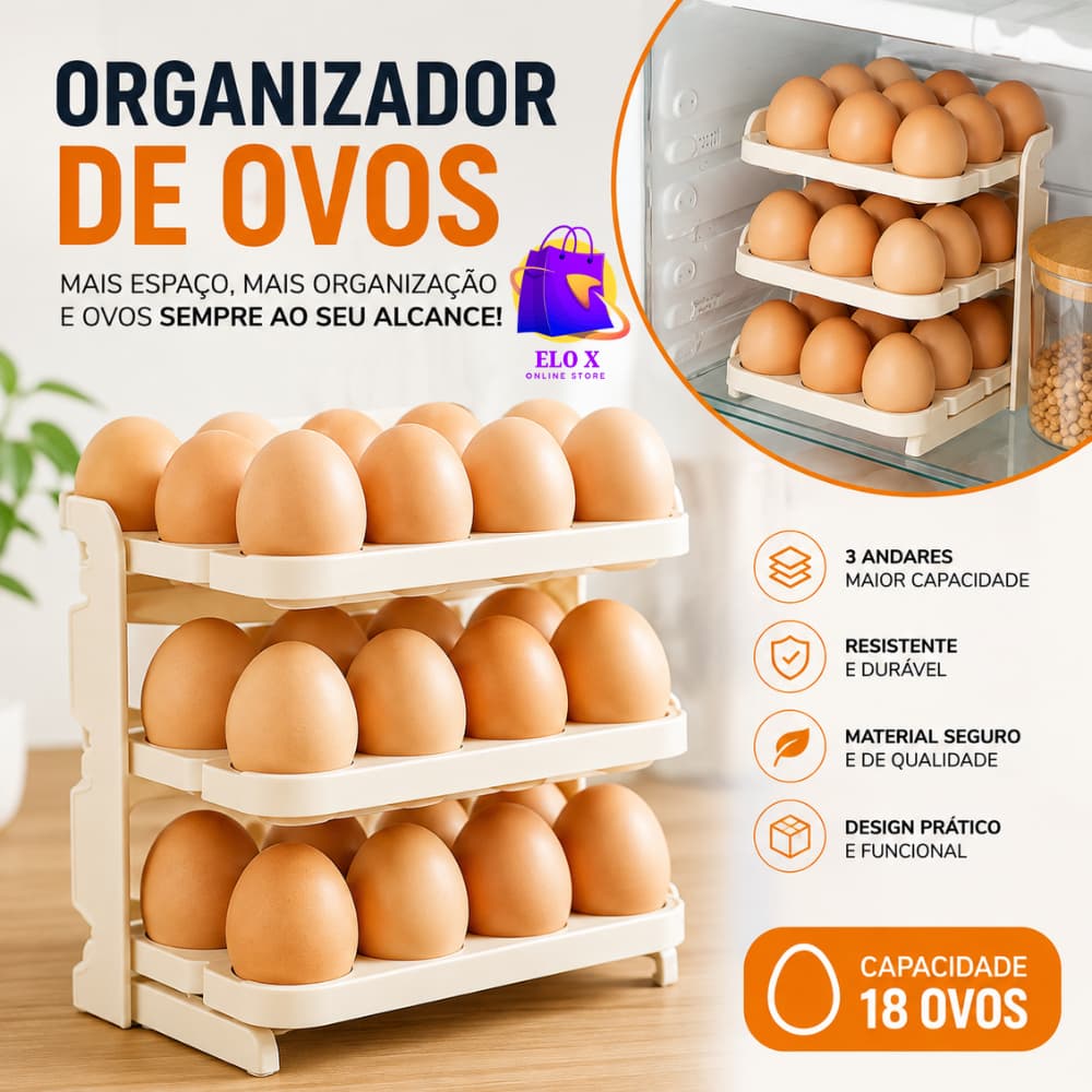 Caixa Organizadora de Ovos Gaveta  Bandeja Porta Guarda Geladeira Com 3 andares Retrátil Desmontável