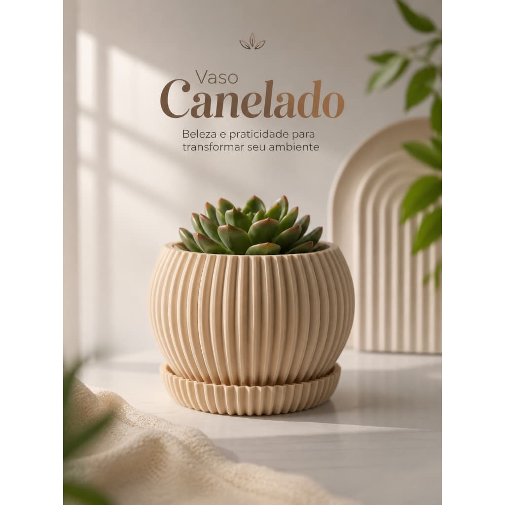 Vaso de Planta Canelado com Prato e Drenagem – Vaso Decorativo Moderno para Suculentas e Plantas