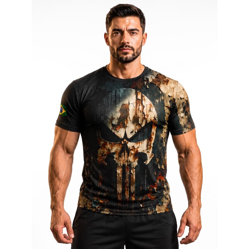 Camisetas Skull Presonalzida Masculina Camisas Caveiras Preta Dry Fit Slim Academia Treino Exercicios Luta  Musculação