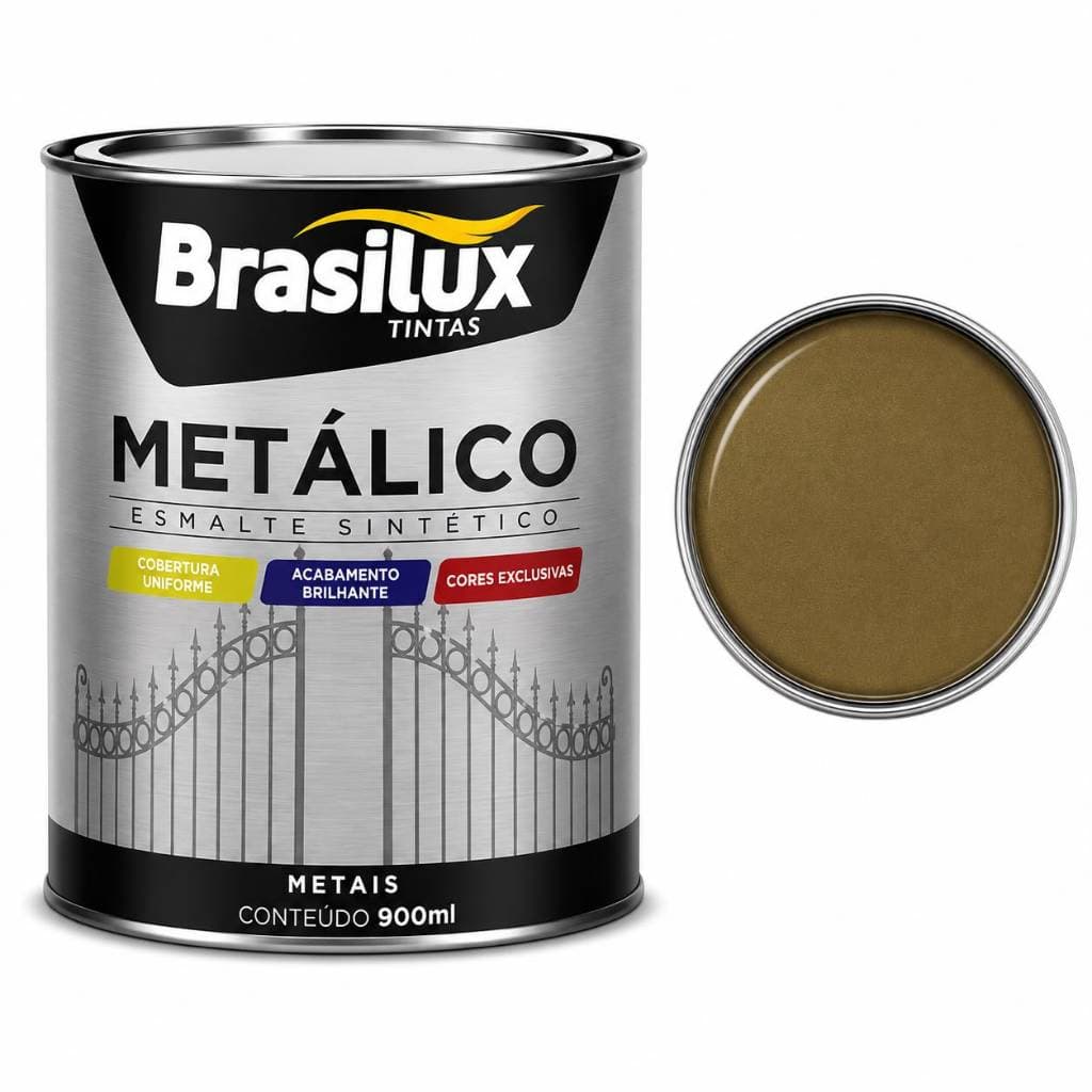 Tinta Esmalte Sintético Metálico Ouro Antigo 900ml Brasilux Secagem Rápida