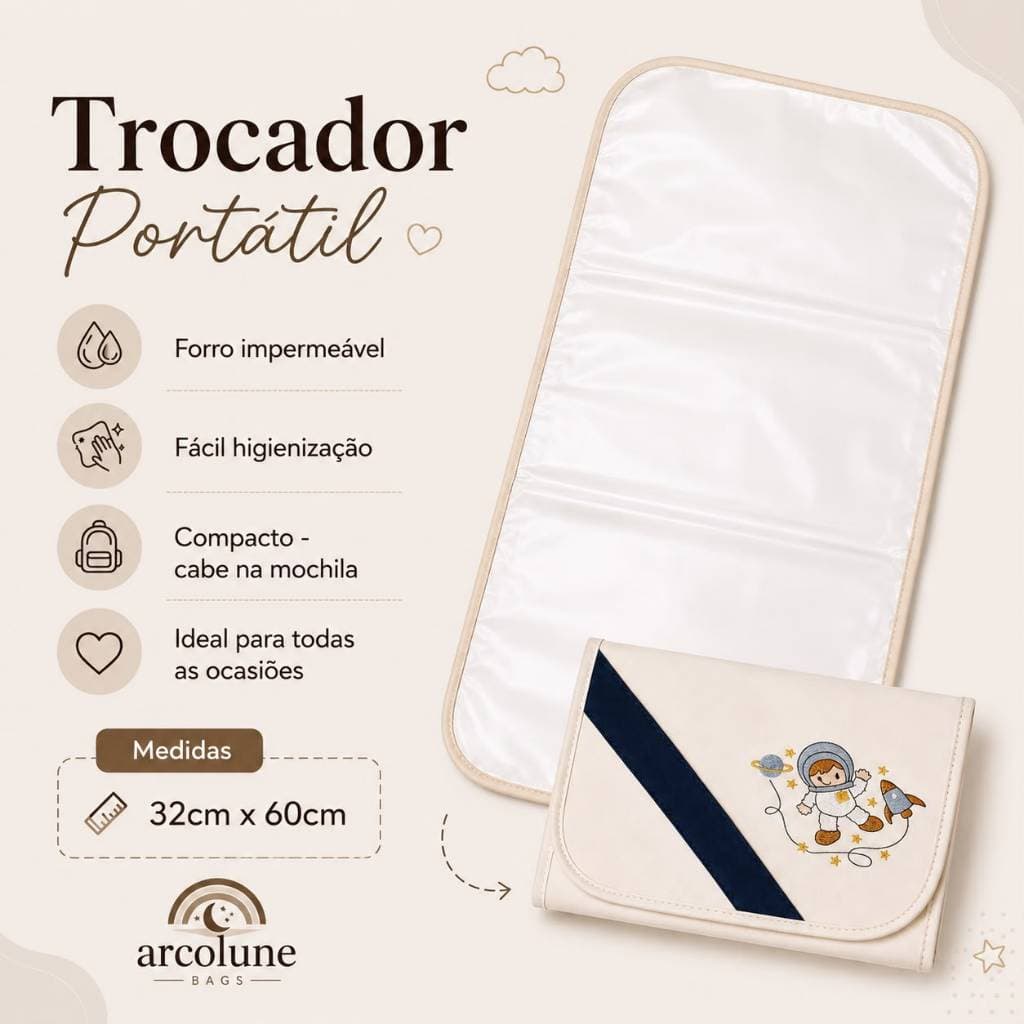 trocador portátil de bebê dobrável com superfície lavável astronauta leão safari menino
