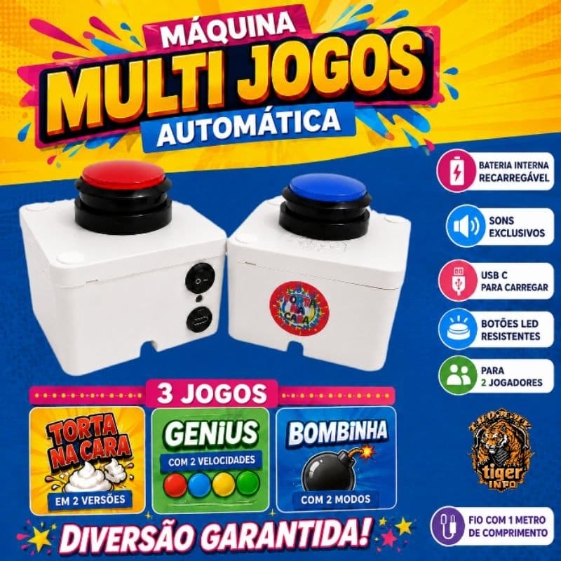 Torta na cara, bateria interna, 3 jogos exclusivos, ótima para escolas, professores, gincanas, brincar em família.