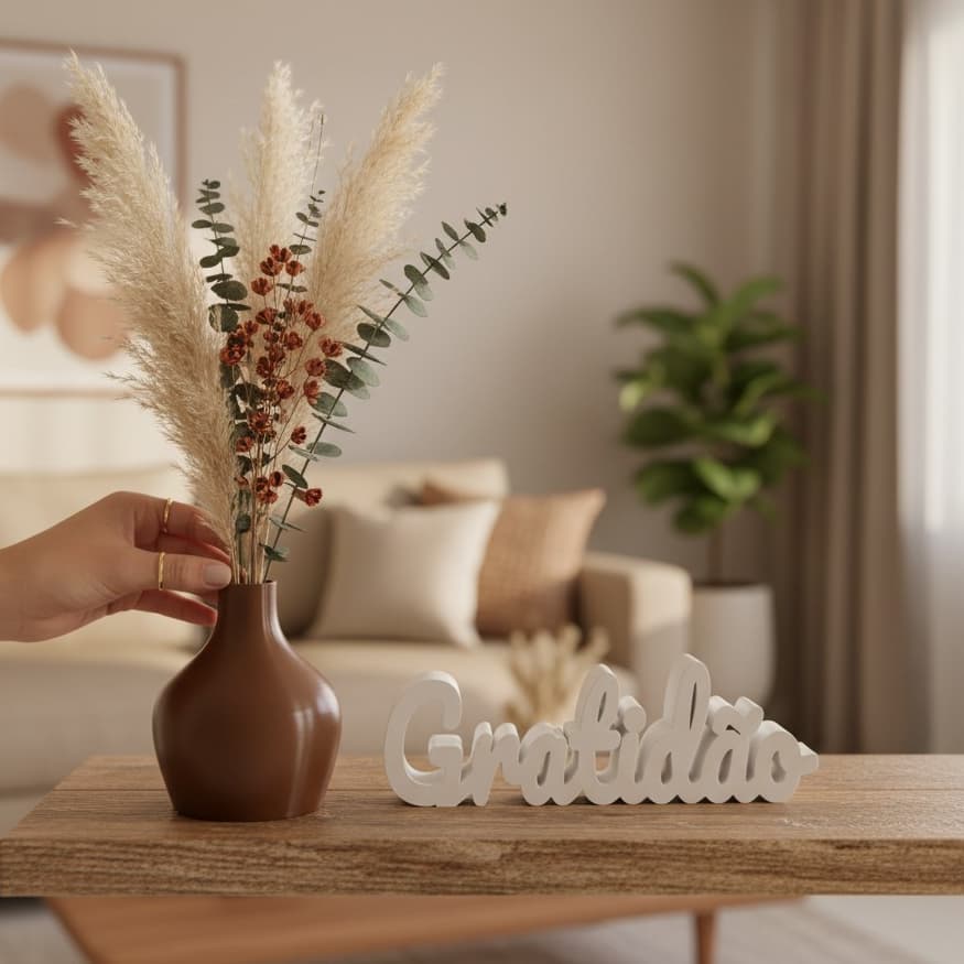 Kit Vaso Decorativo Com Letreiro Gratidao Enfeite Mesa Sala Quarto Escritorio Decoracao Moderna