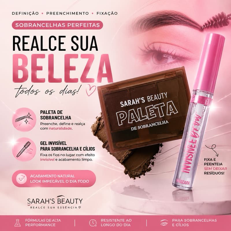 Paleta de Sobrancelhas + Gel Incolor 2 em 1 | Sobrancelha e Cílios