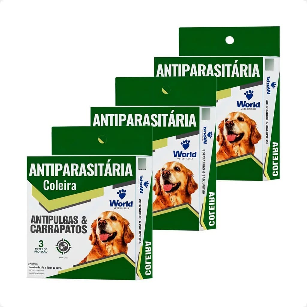 Kit/3 Coleira World Veterinária Dug's 17g Antipulgas Cães 56cm