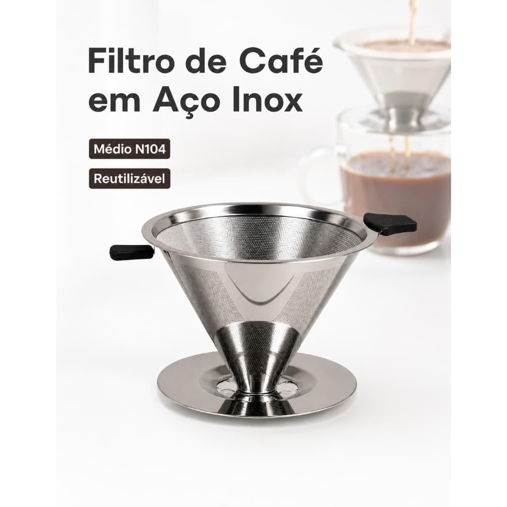 Filtro de Café Chá Inox Reutilizável Sem Papel Ecológico Lavável N104 Tamanho Médio em Aço Inox Resistente à Corrosão
