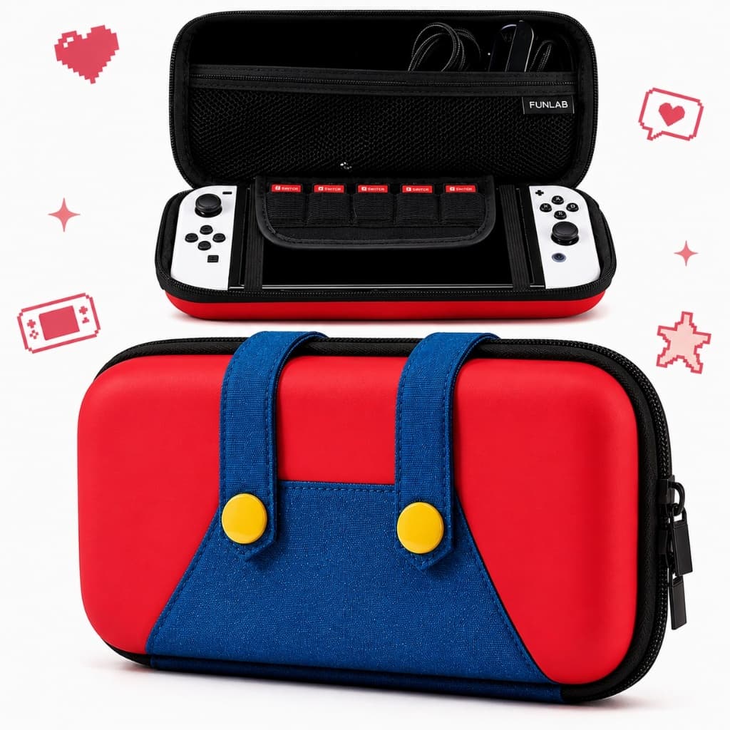 Case Nintendo Switch OLED Estojo Bolsa de Transporte Capa Protetora Rígida 10 Slots Para Jogos Estilo Mario