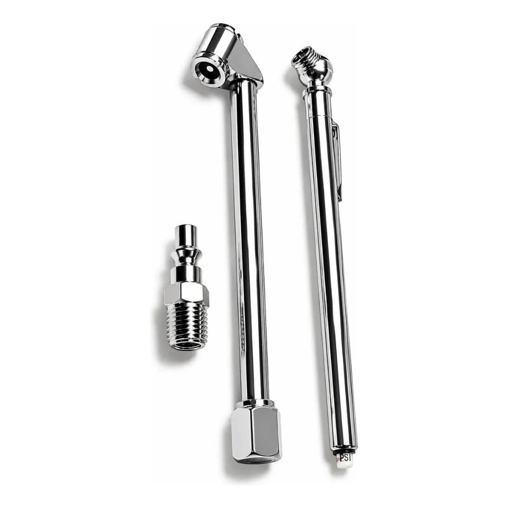 Kit Calibrador de Pressão para Pneus 160 PSI + Bico Duplo para Encher Pneus + Pino Adaptador Macho 1/4 NPT Hidraflux