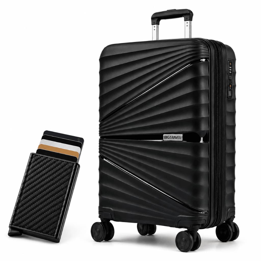Kit Mala de Viagem 10kg Expansível 360° + Carteira Masculina Porta Cartão Pop-Up Homem