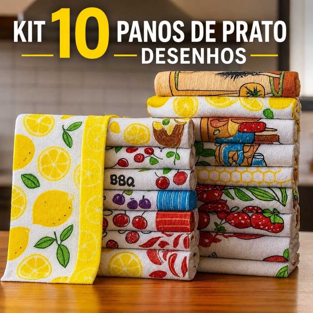 Kit 10 Panos de Prato Atoalhado Grande Super Absorvente  55x38cm 100% Algodão Puro