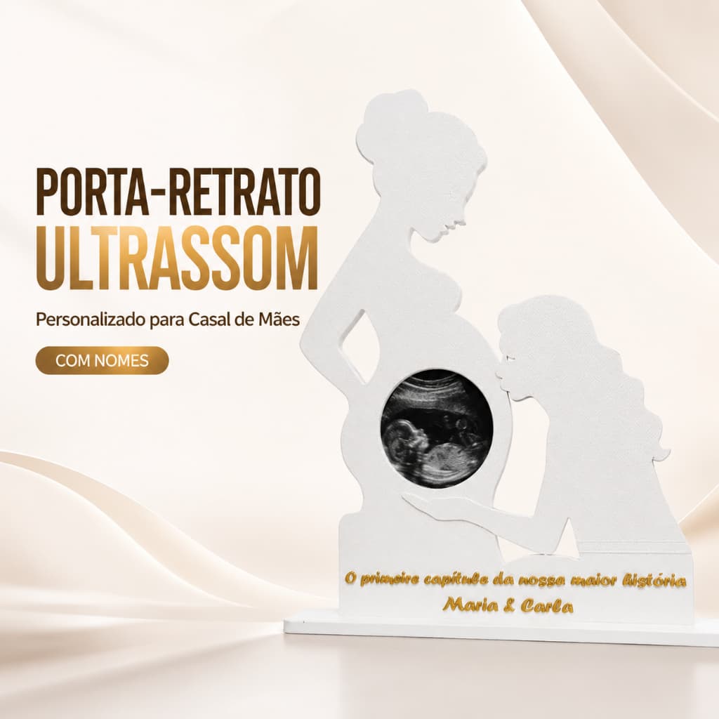 Porta Retrato Ultrassom Personalizado Casal de Mães Gestante Presente Gravidez