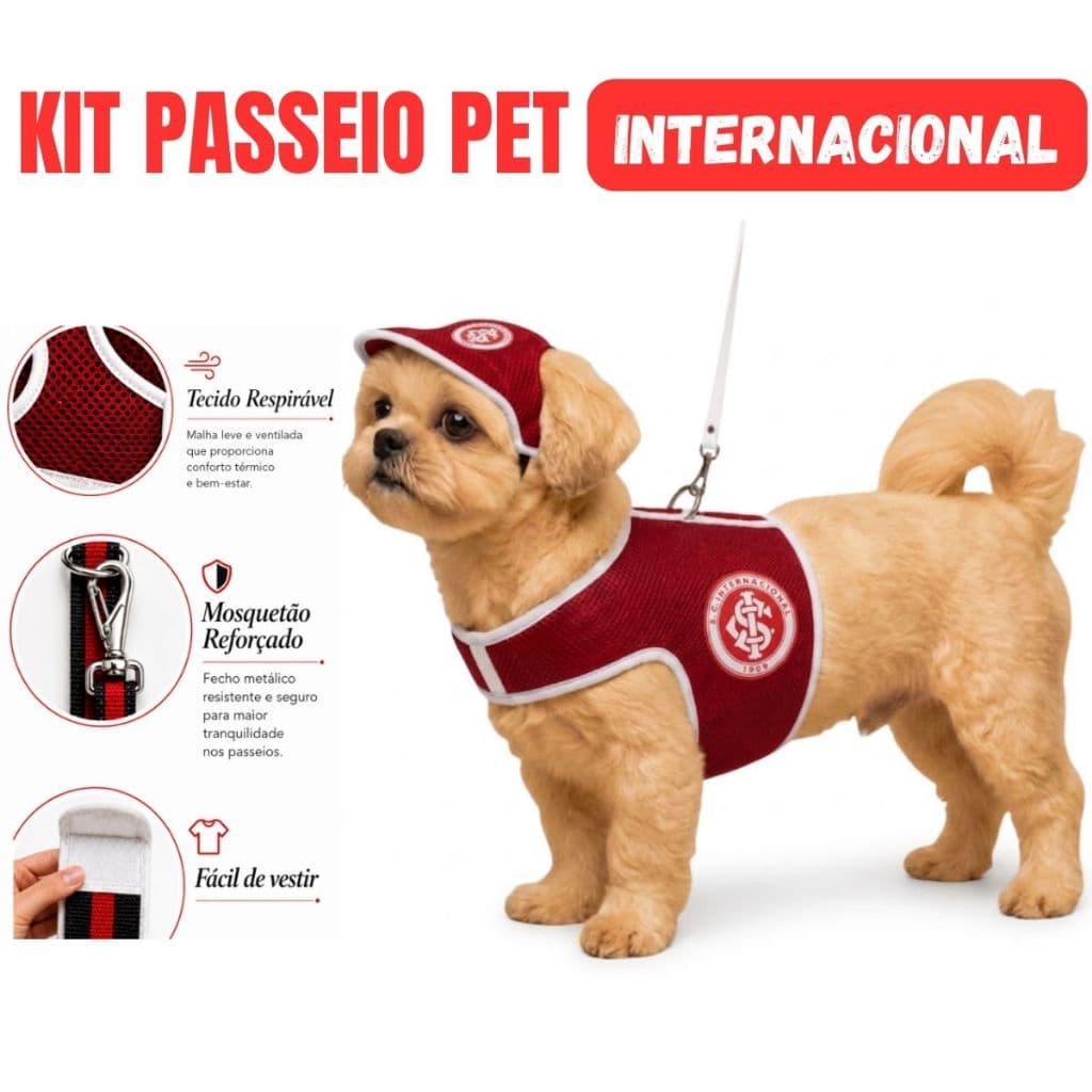 Kit Internacional Colete Peitoral cachorros e gatos Time de Futebol internacional com Guia 1 Metro