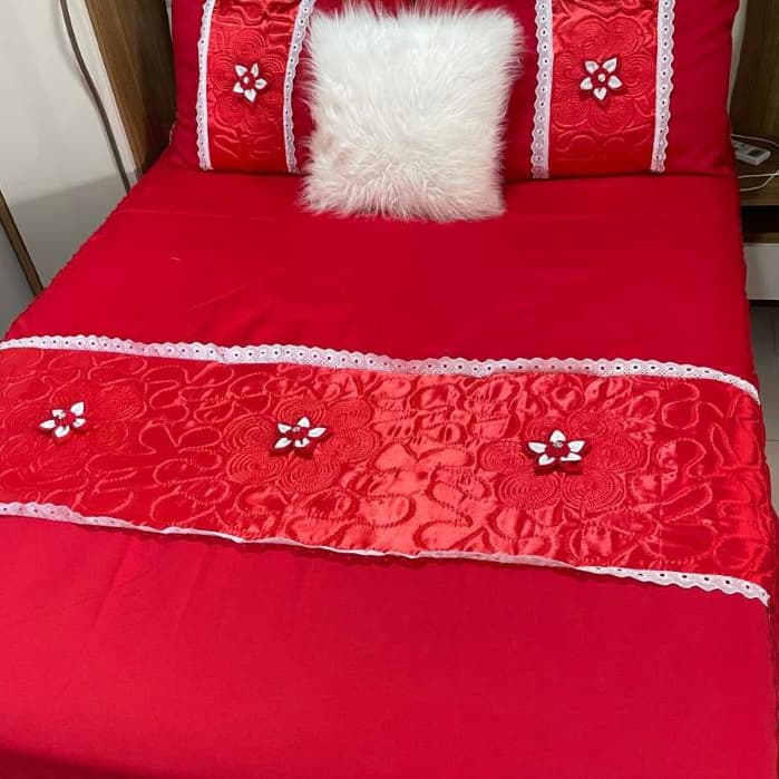 Colcha de Fuxico (FLOR) Casal Colcha Artesanal com Babado Fuxico JOGO de CAMA 3 Peças Tecido Oxford Premium