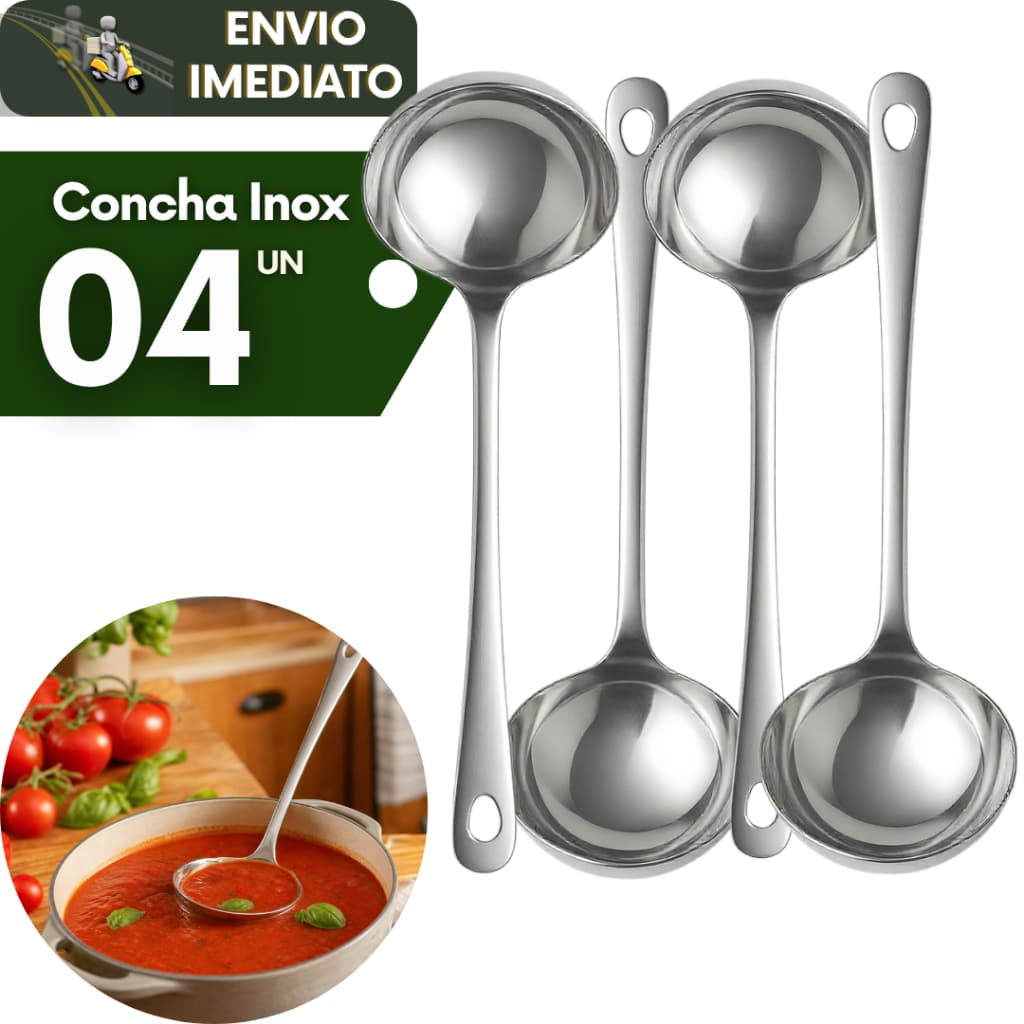 Kit 4 Conchas Para Servir Feijão Profissional Aço Inox Restaurante Hotel Buffet Lanchonete Cozinha