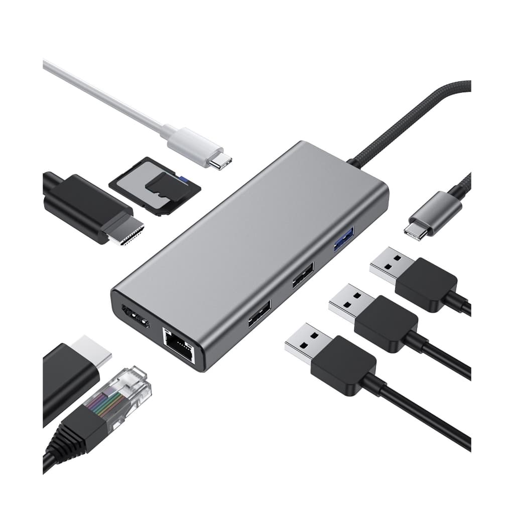 Docking Station USB-C PULWTOP com HDMI Duplo, Hub USB-C 9 em 1 para Dois Monitores com 2x HDMI, USB 3.0, RJ45 e PD