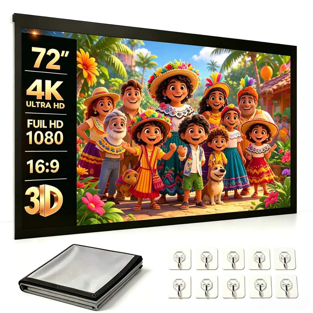 AOC Tela Projeção Portátil 4K 8K 72" Antirreflexo c/ Ganchos e Velcro, Dobrável p/ Home, Outdoor e Projetores Portáteis