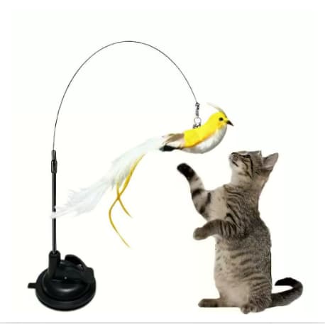 Brinquedo para Gatos – Varinha com Pássaro Simulado + Ventosa, Acessório com Substituição Destacável