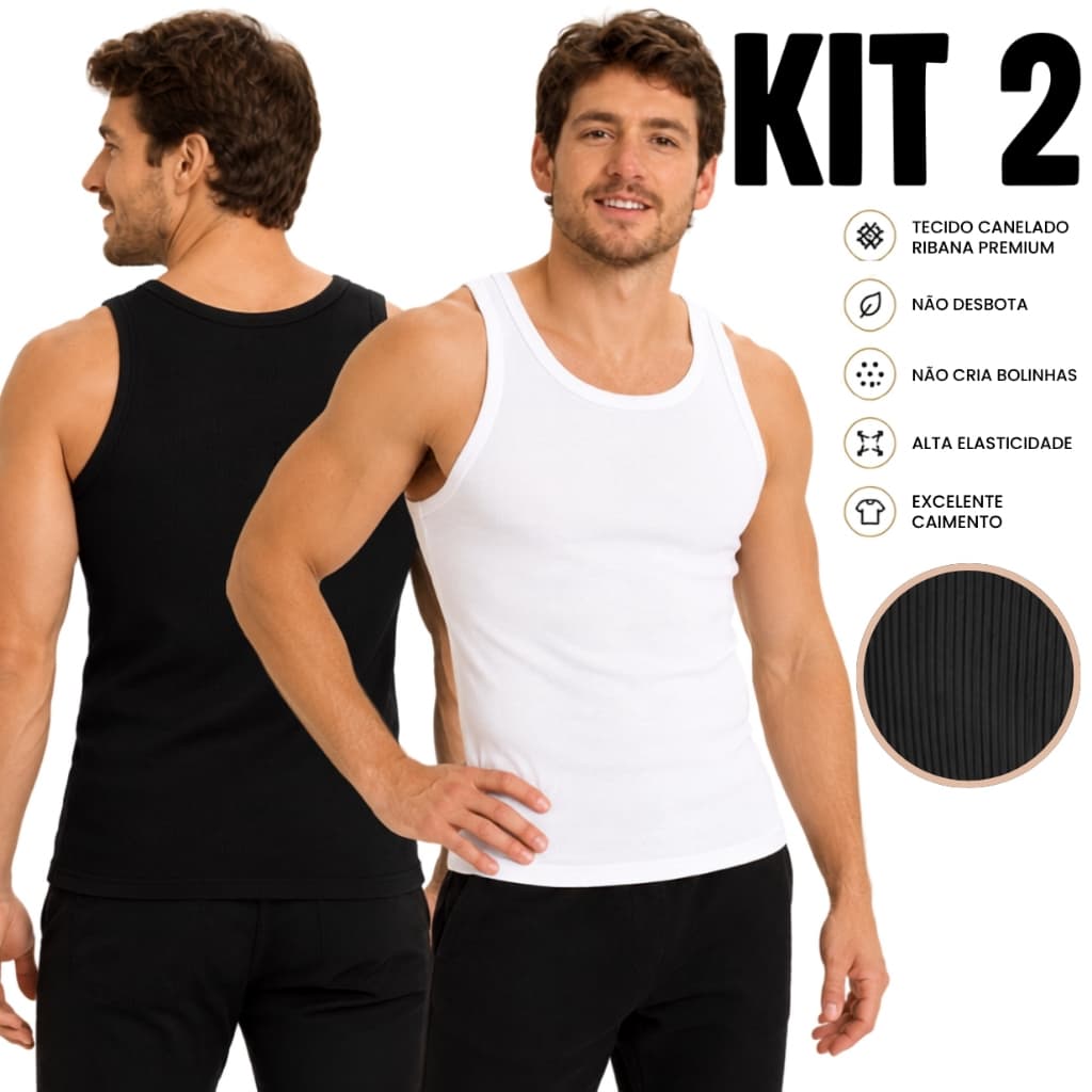 Kit 2 Regata Masculina Premium Ribana Canelada Americana Camiseta Básica Academia