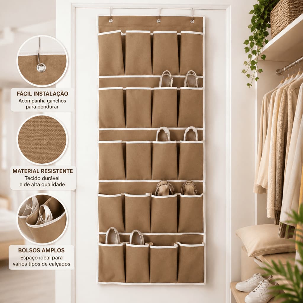 Sapateira Organizadora 10 Pares Multiuso 45cm x 97cm Fácil Instalação e Economia de Espaço
