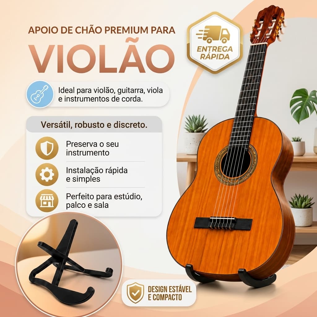 Suporte Para Violão, Viola, Baixo, Cavaquinho, Ukele Dobrável Leve e Portátil Base Chão
