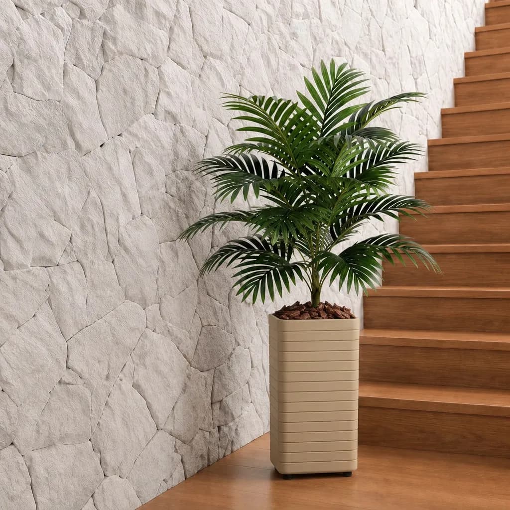 Coqueiro Arranjo Decorativo Planta 18 Folhagem Artificiais + Vaso Sala Bege