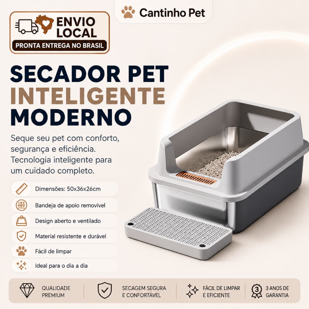 Sanitário para Gato de Aço Inoxidável Semiaberto Anti-Respingo Duradouro e Fácil de Higienizar