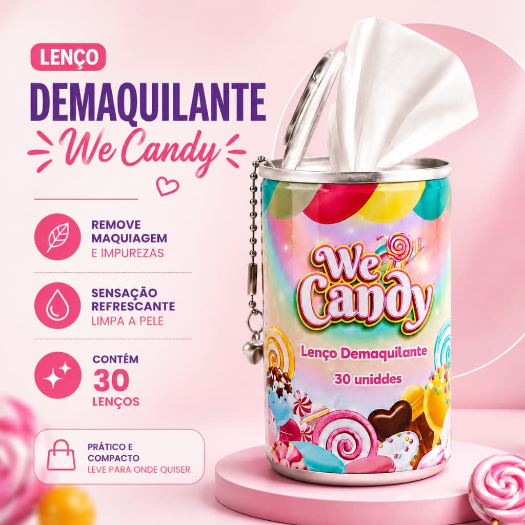 Lata Lenços Demaquilantes We Candy com 30 Lenços