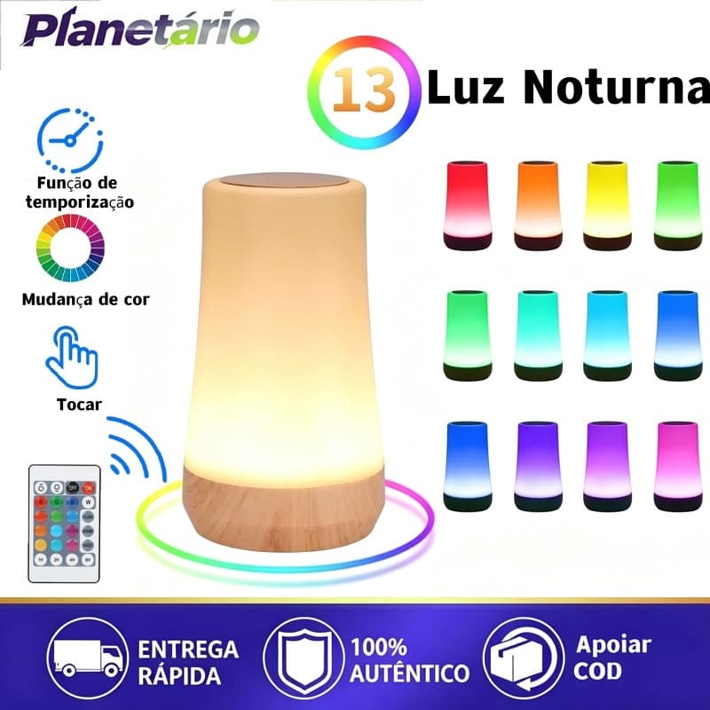 Luminária noturna com textura de madeira, luminária de mesa criativa com controle remoto e 5 níveis de brilho.