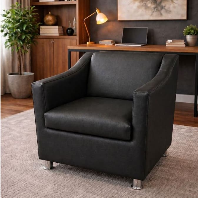POLTRONA DECORATIVA RECEPÇAO- SALAO - CASA - TILA - CORINO PRETO LUXO