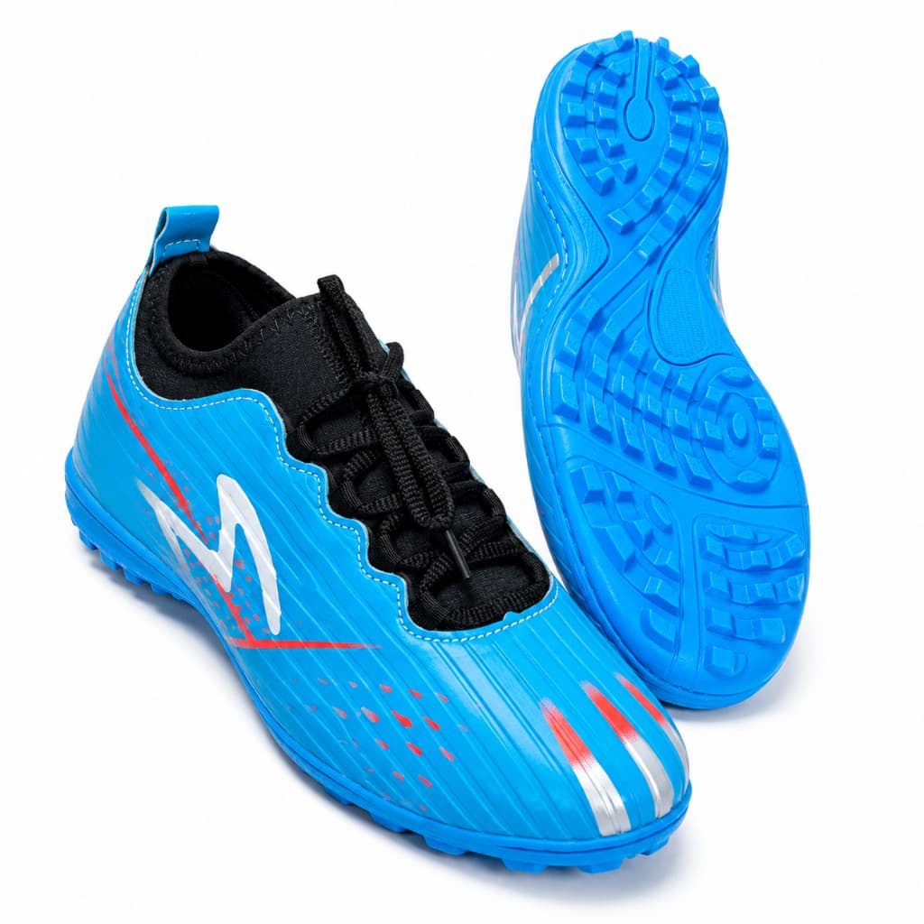 Chuteira Azul Claro Society Lightspeed Masculina Detalhes Branco e Vermelho Leve Resistente e Confortável 34 ao 45